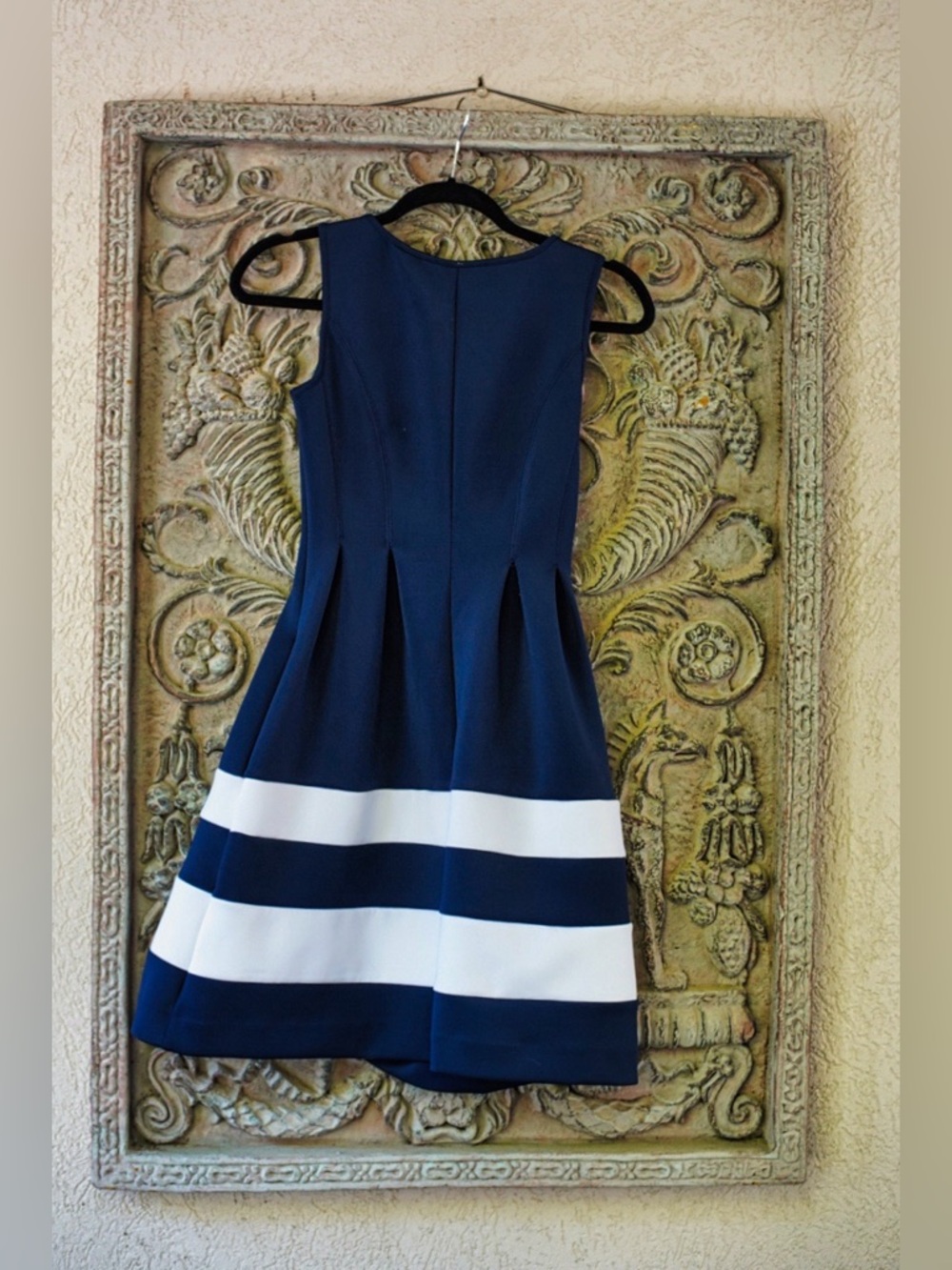 Apt 9 Navy Blue White Striped Fit & Flare Dress with Pockets Size XS - Picture 3 of 5